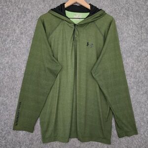 Under Armour Shirt Mens 2XL Green HeatGear Hoodie1/4 Snap Performance Pullover